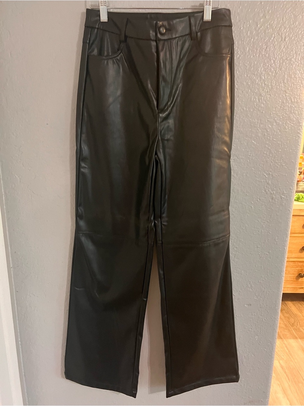 SHEIN Black Faux Leather Wide-Leg Pants